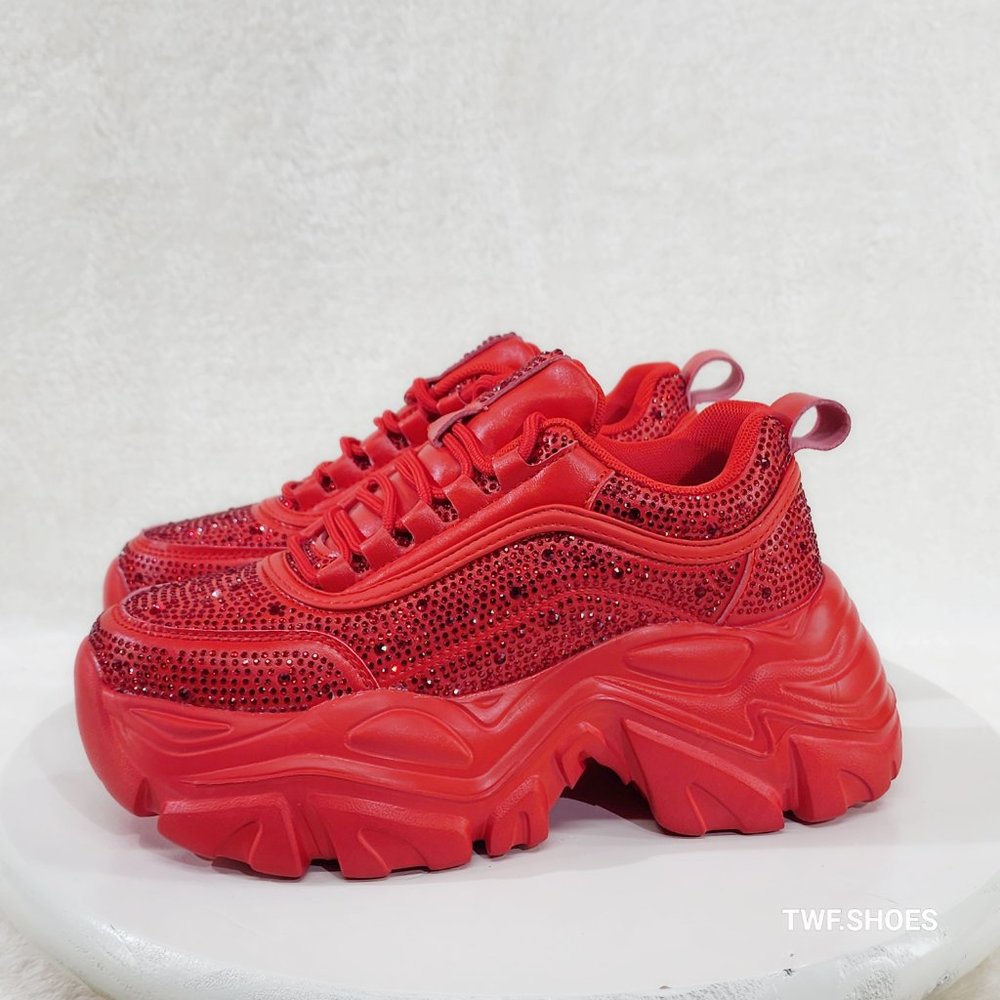 Red Platform Chunky Sneakers - Women's Fashion Trainers